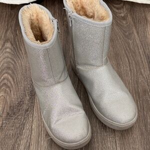 Silver Glitter Ankle Boots with Faux Fur Lining size 5